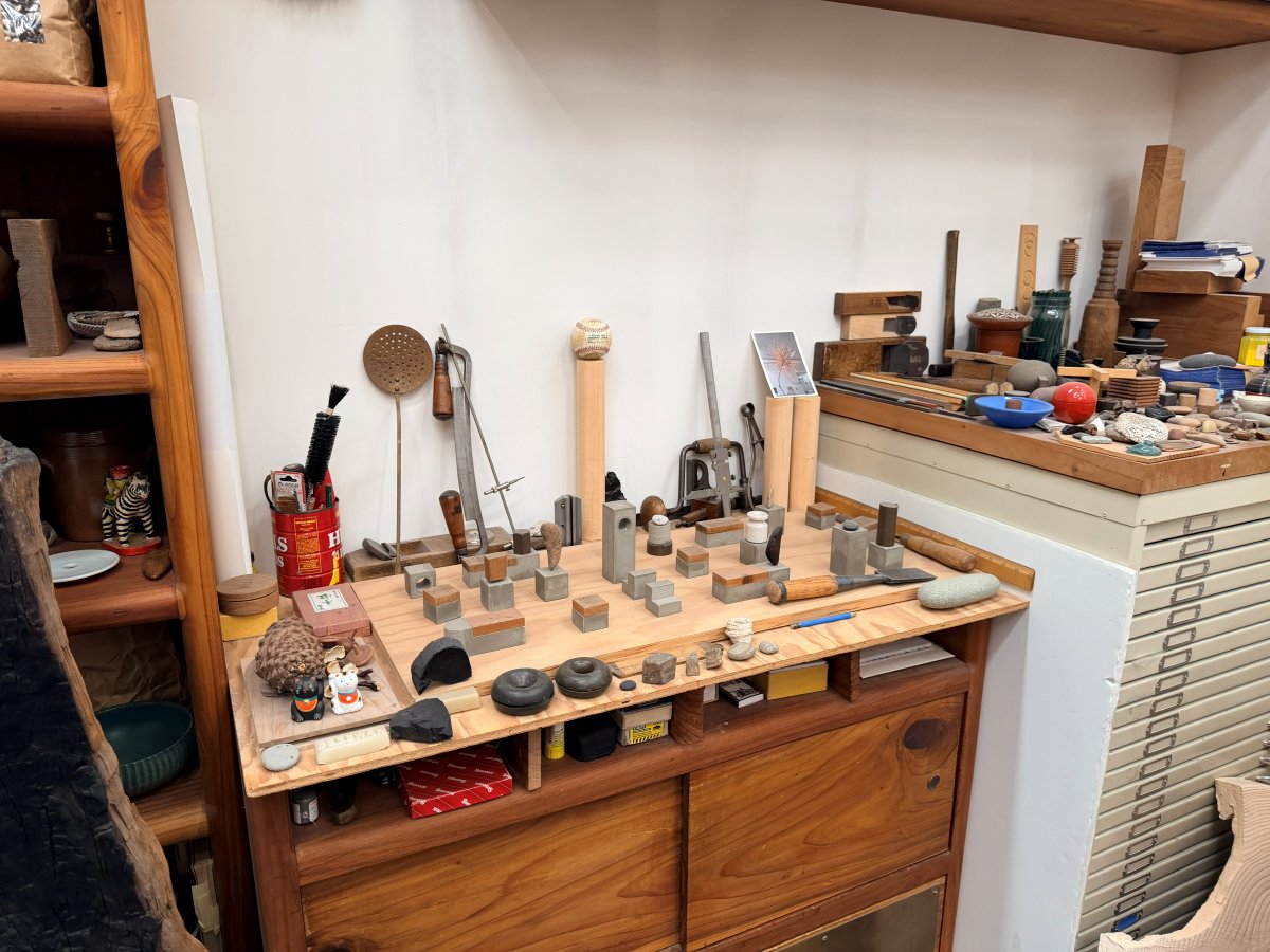 Sculpture worktable at Jesse Schlesinger's studio